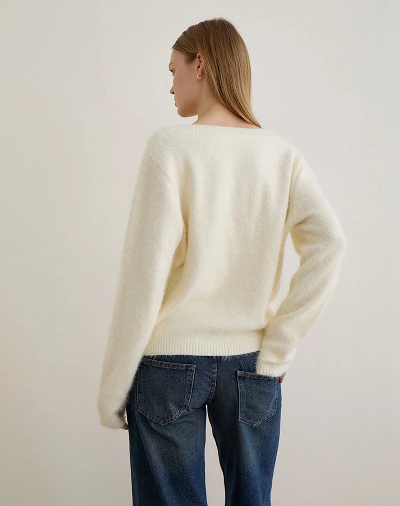 Dikara Jumper with Scarf in Knit Off White (Pull avec écharpe en tricot blanc cassé)