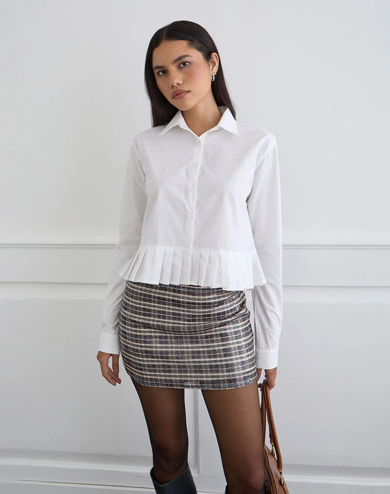 Bisian - Chemise à ourlet plissé en popeline blanche