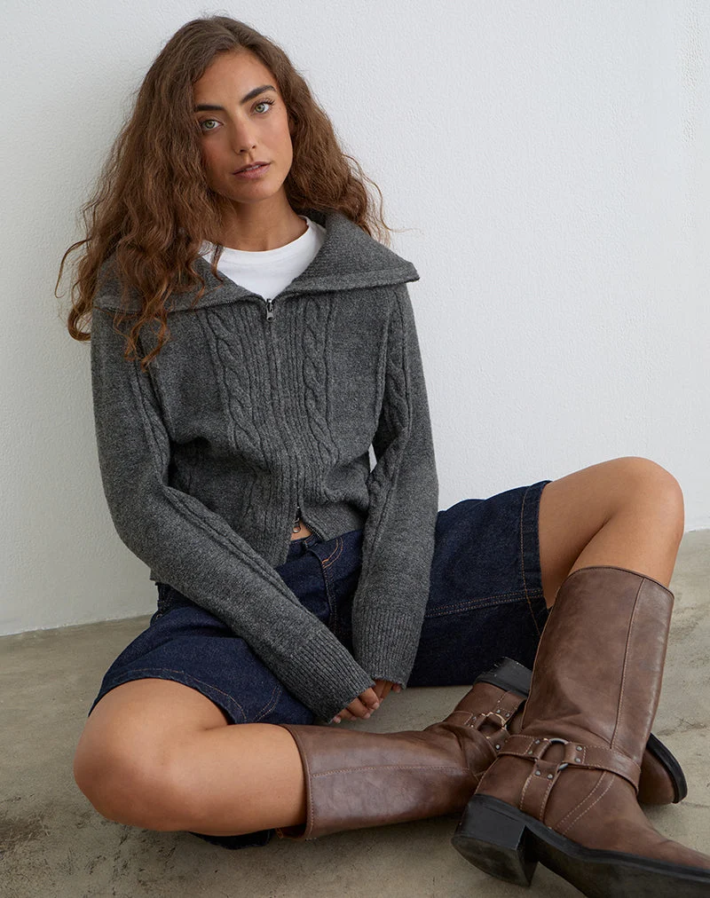 Pull Lilena Zip en tricot Dark Shadow