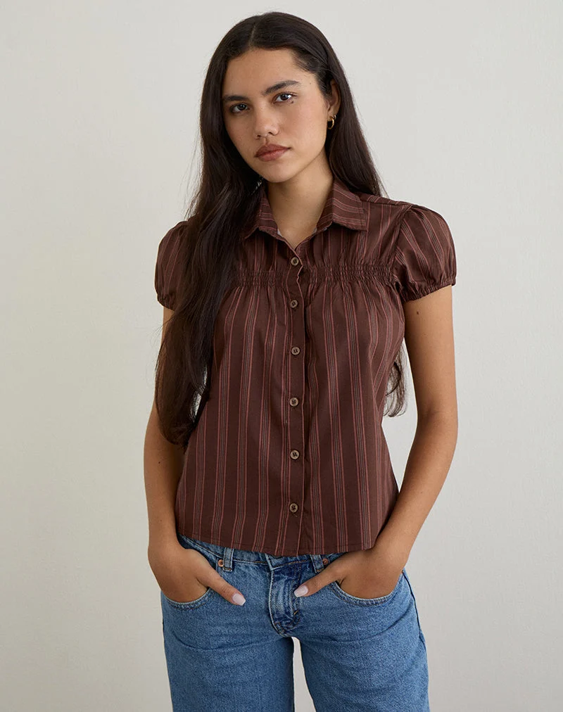 Ulsan - Chemise en popeline à rayures, marron