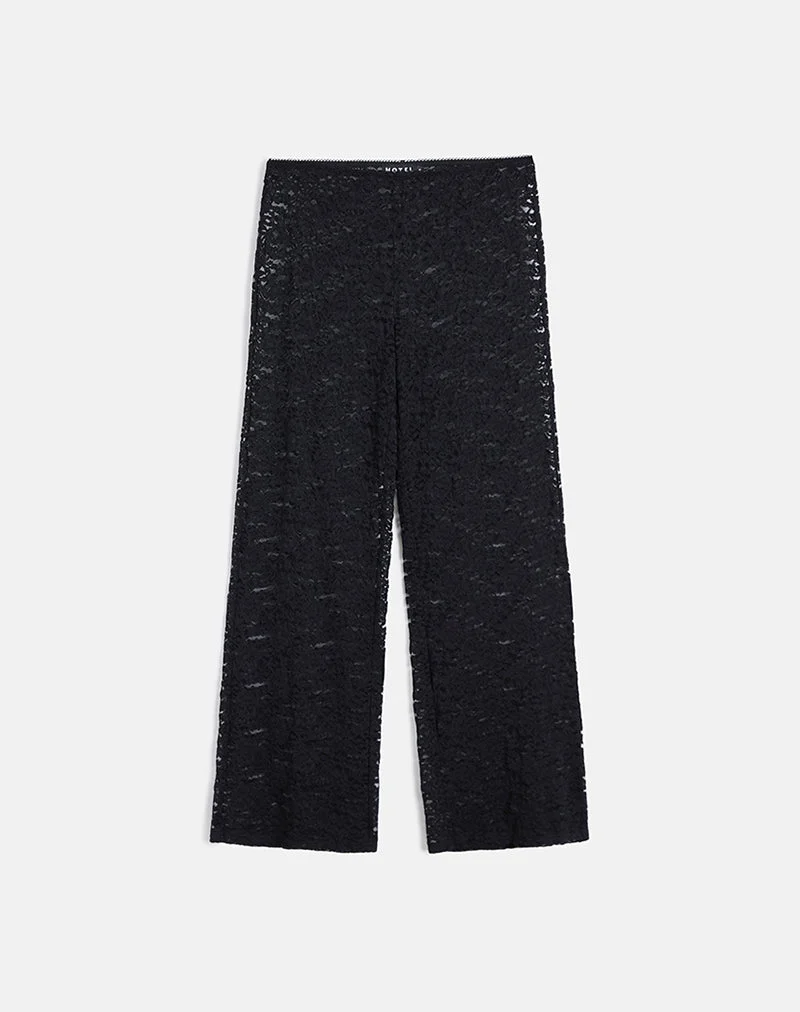 Pantalon Dasom en dentelle florale noir