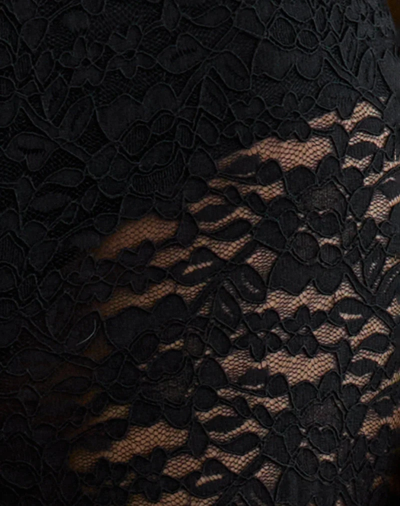 Pantalon Dasom en dentelle florale noir