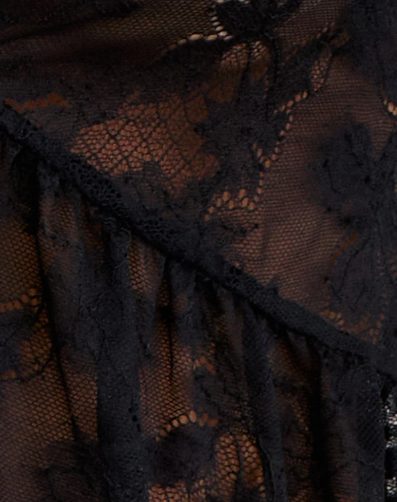 Arin - Top cami à volants en dentelle florale - Noir
