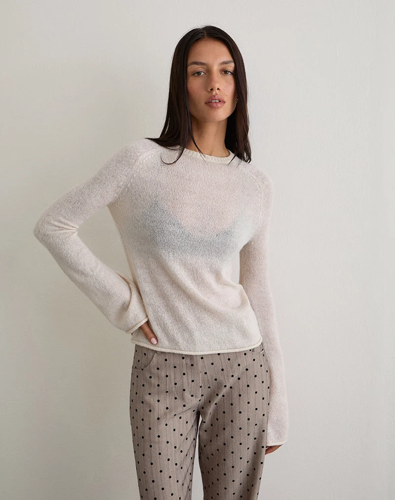 Kaleo - Pull à bords roulés en tricot écru