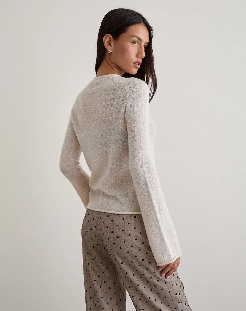 Kaleo - Pull à bords roulés en tricot écru