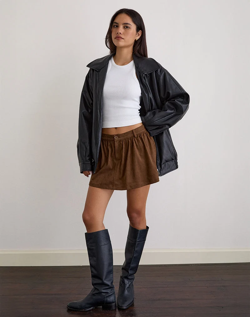 Yonca Mini jupe à volants en faux daim marron