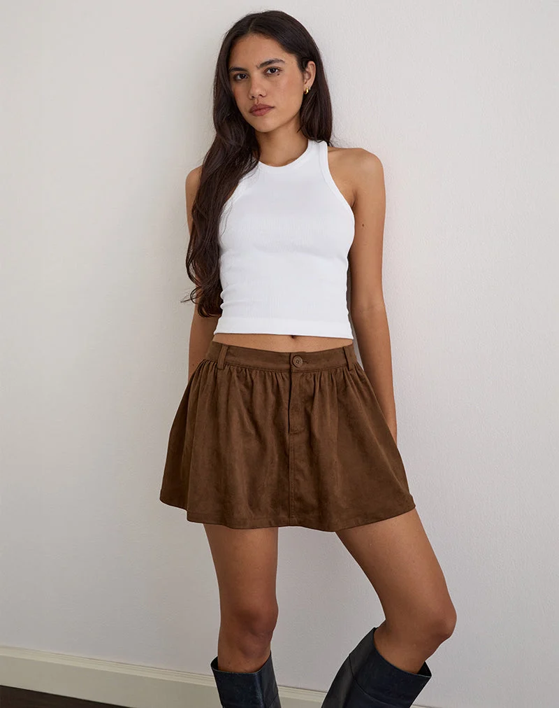 Yonca Mini jupe à volants en faux daim marron