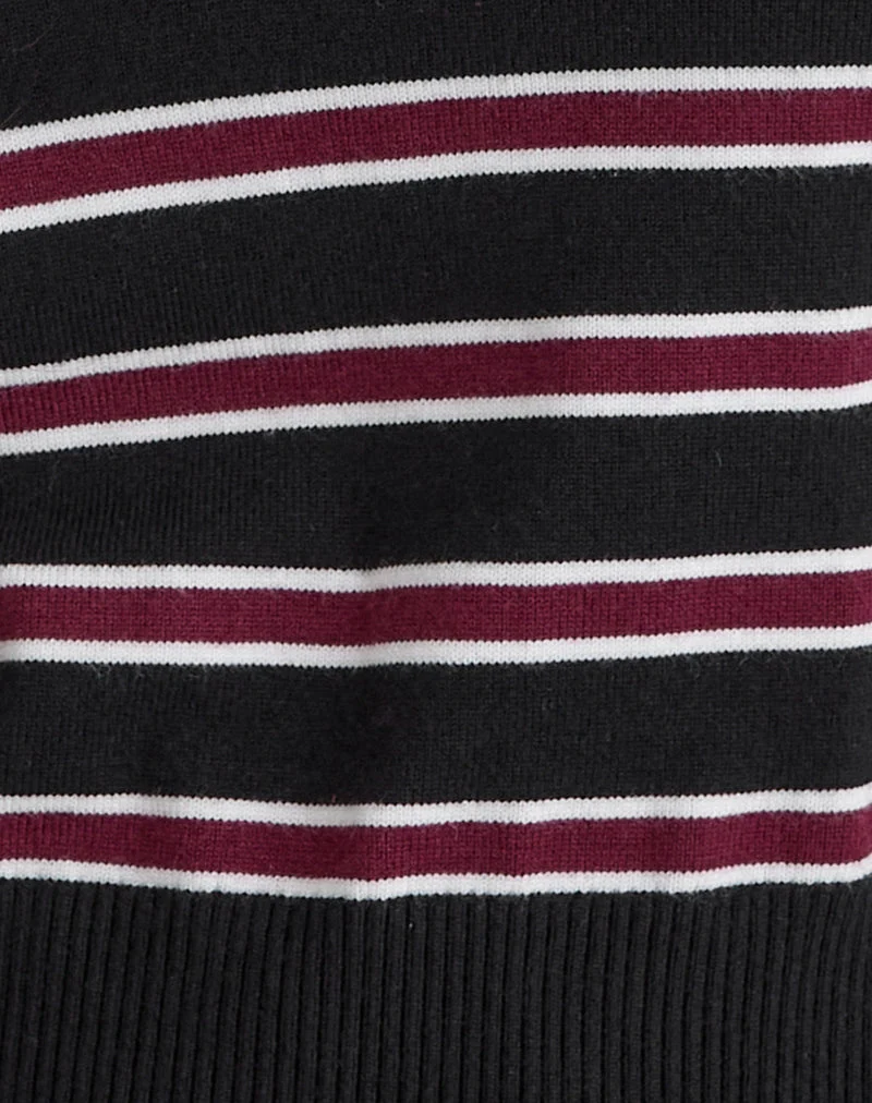 Pull Yasra en tricot à rayures noir et bourgogne