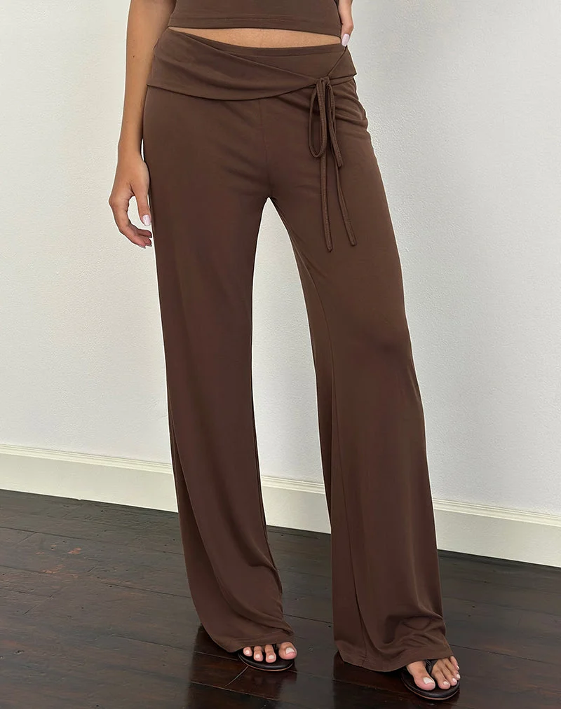 Pantalon Donata en cupro brun foncé