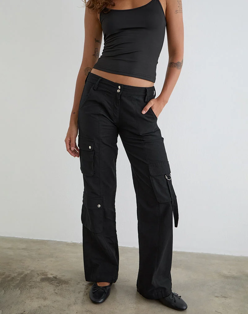 Pantalon cargo en lin Hojo, noir
