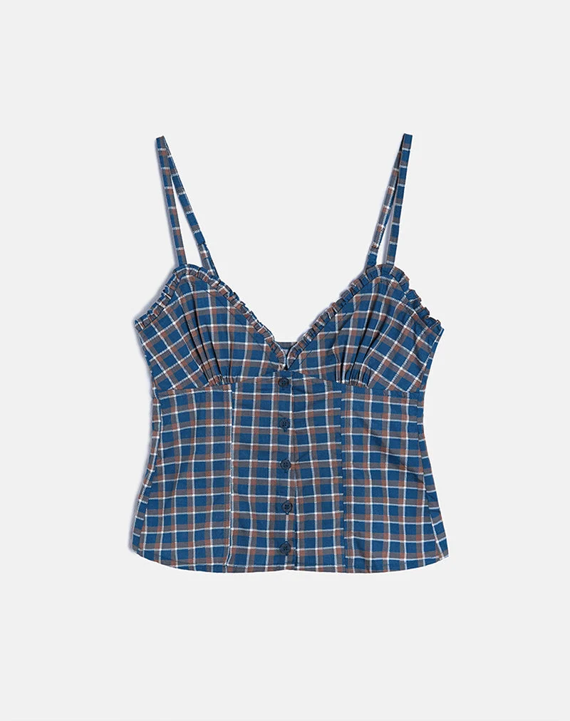 Isamu Top in Medium Tartan Blue