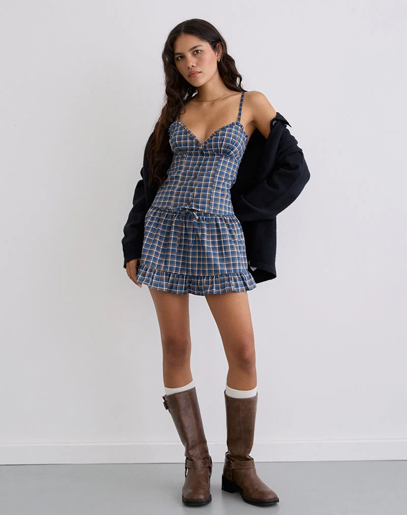 Isamu Top in Medium Tartan Blue
