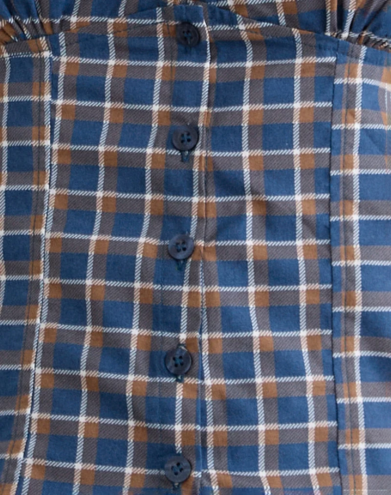 Isamu Top in Medium Tartan Blue