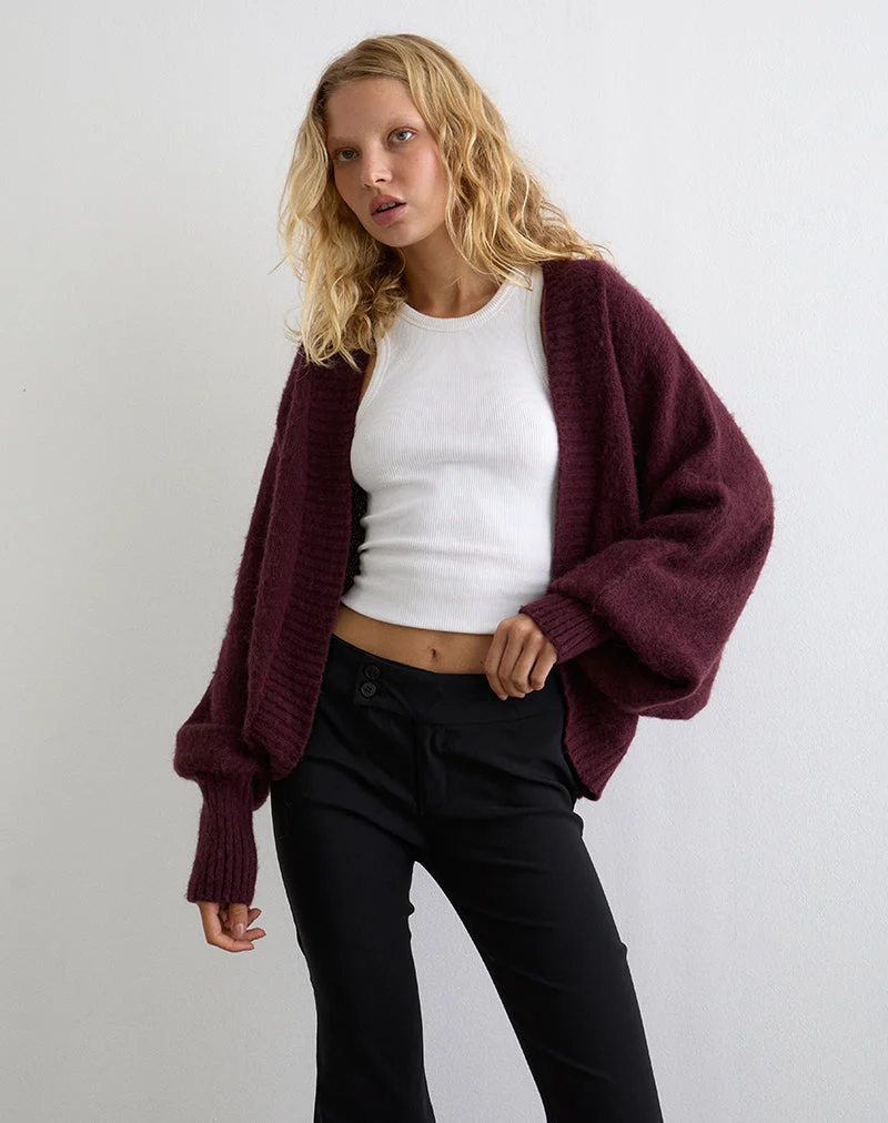 Cardigan à épaules Pasha en cerisier foncé