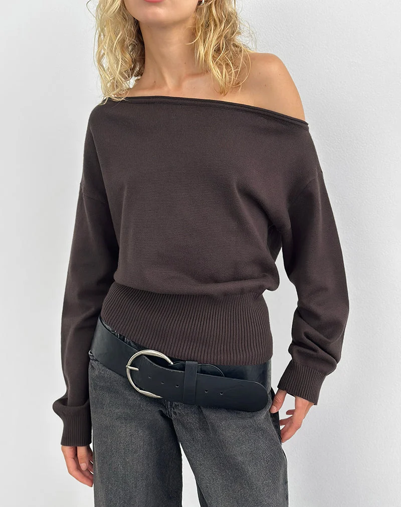 Pull asymétrique Jalira en brun