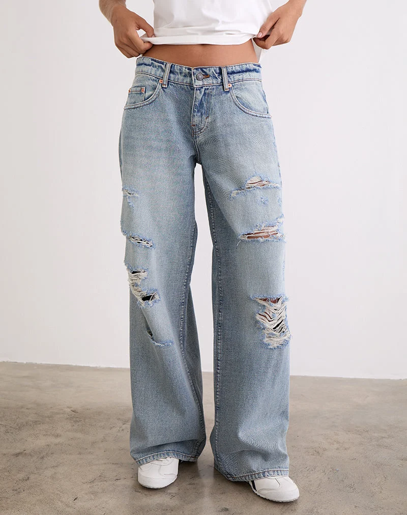 Jean ample à taille basse en Extreme Rip Vintage Blue