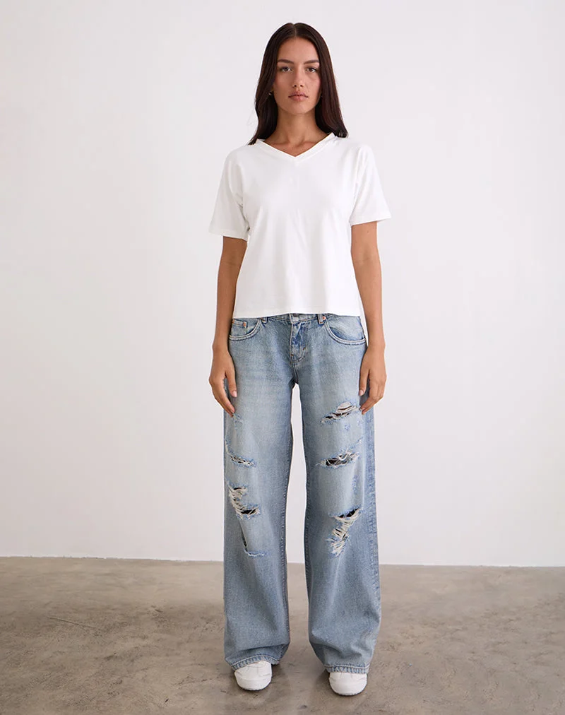 Jean ample à taille basse en Extreme Rip Vintage Blue