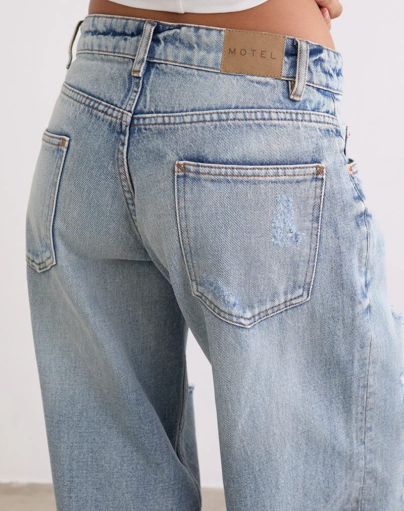Jean ample à taille basse en Extreme Rip Vintage Blue