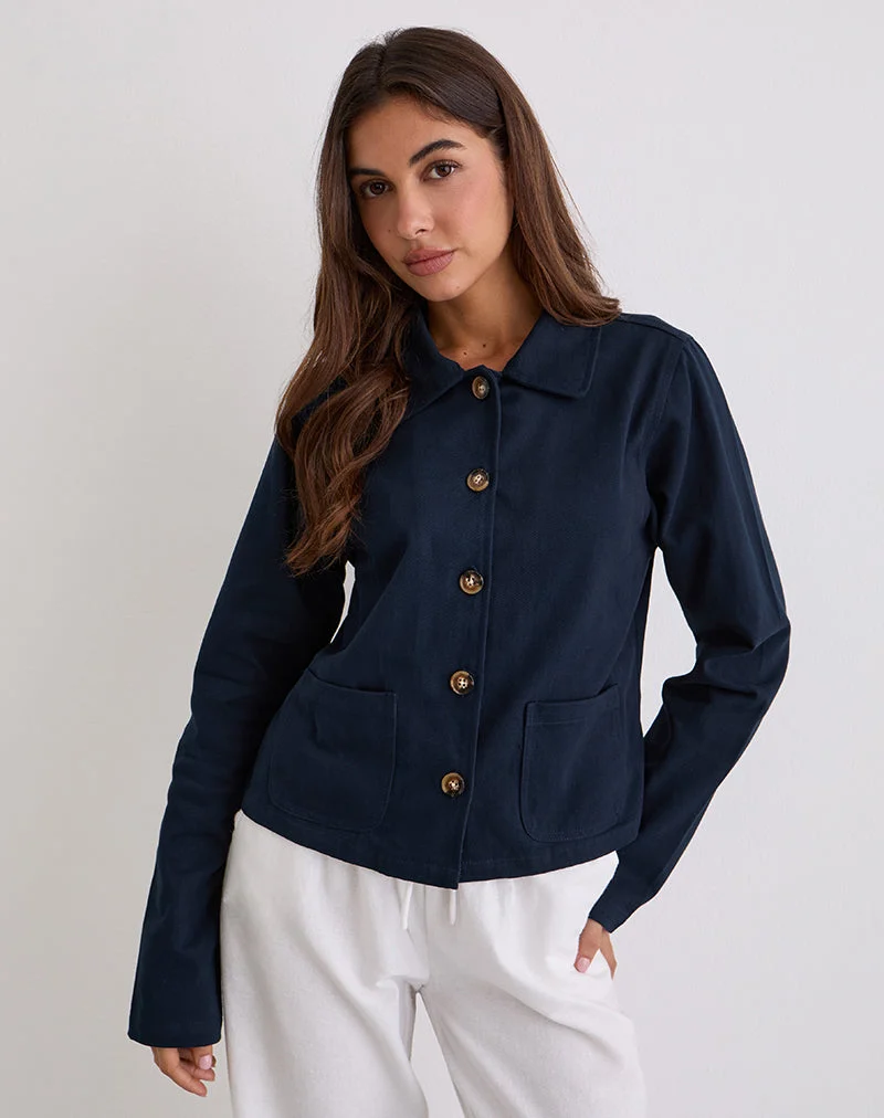 Calva Boxy Jacket in Dark Navy