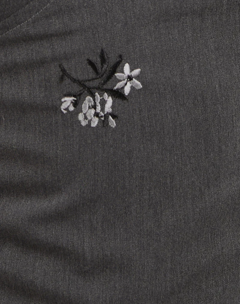 Madira Top in Floral Embroidery Tailoring Charcoal (Top Madira en broderie florale)