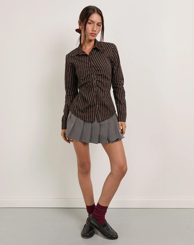 Tarsi - Chemise cintrée à rayures monochromes - Chocolat