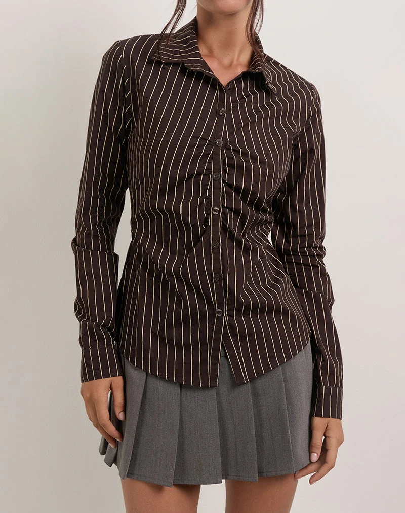 Tarsi - Chemise cintrée à rayures monochromes - Chocolat