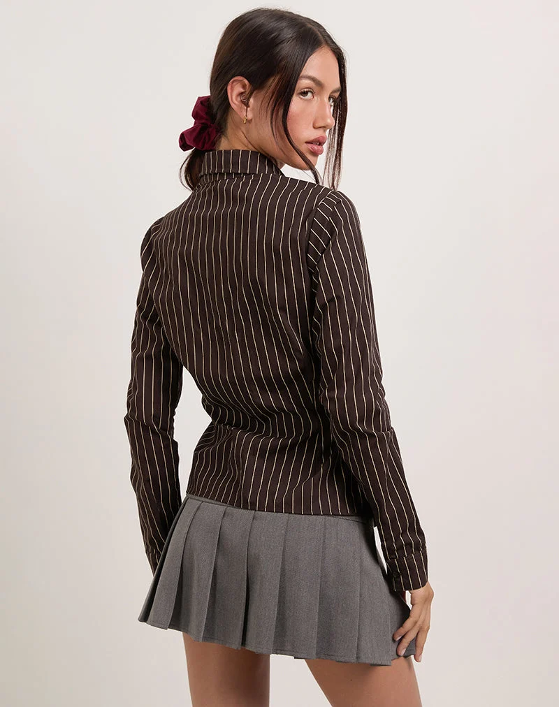 Tarsi - Chemise cintrée à rayures monochromes - Chocolat