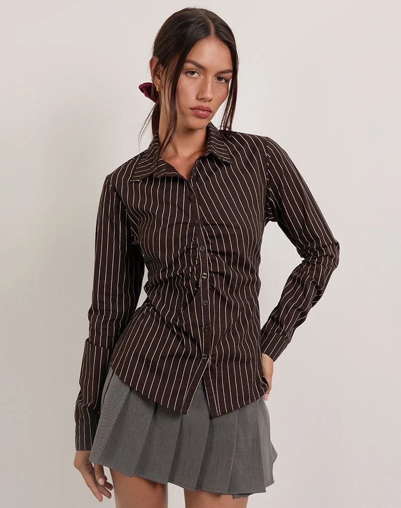 Tarsi - Chemise cintrée à rayures monochromes - Chocolat