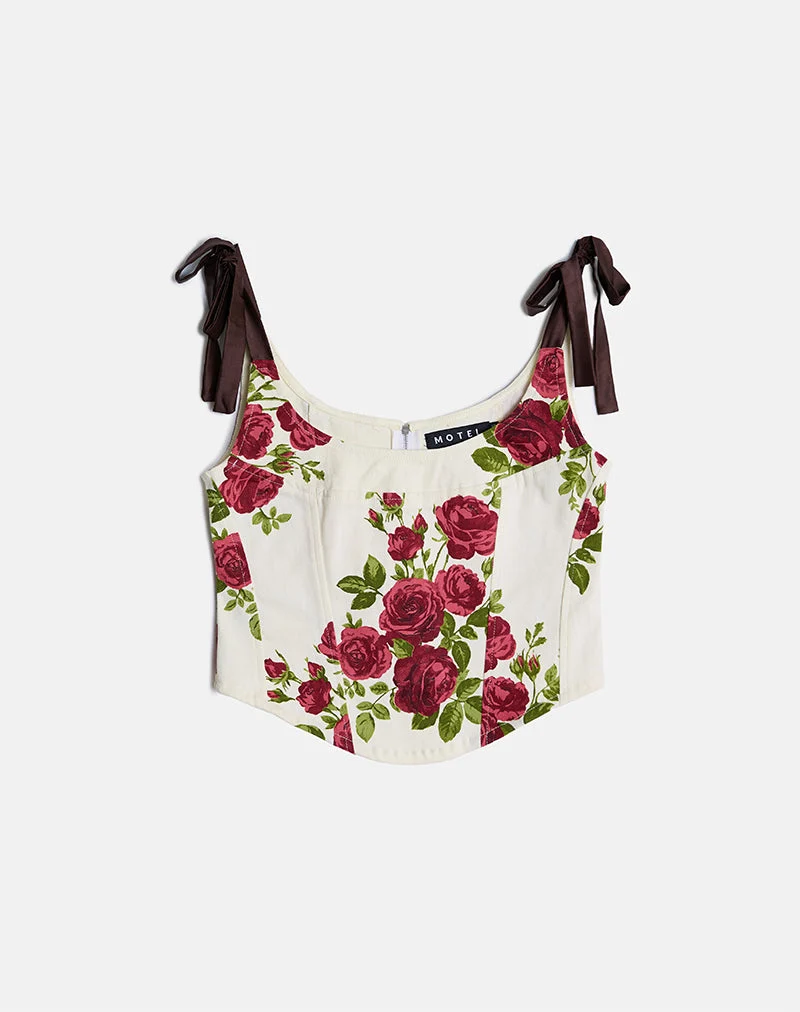 Jatmi Corset Top in Bouquet Roses Cream