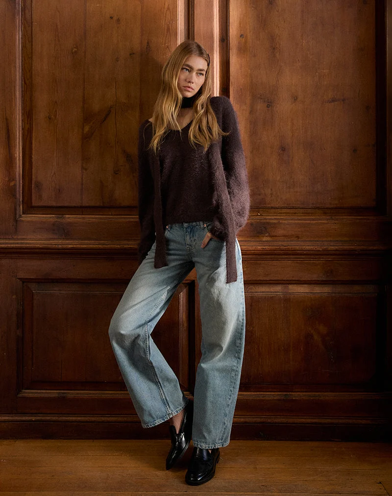 Pull Dikara avec écharpe en tricot marron