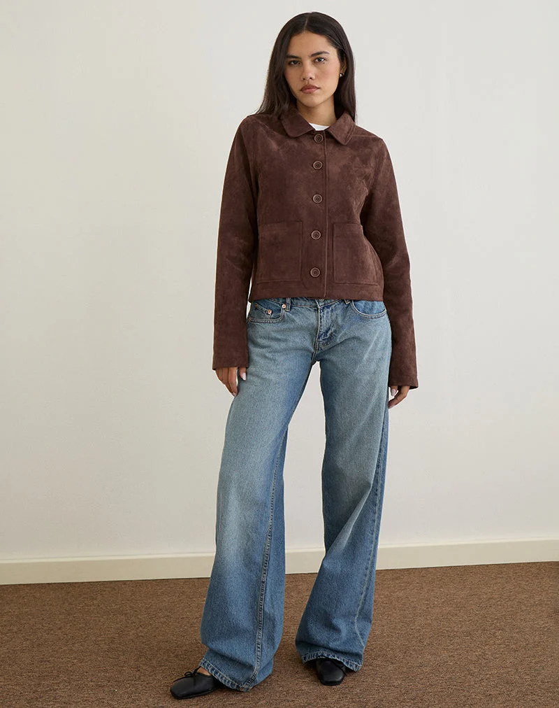 Quincy Faux Suede Cropped Jacket in Brown
