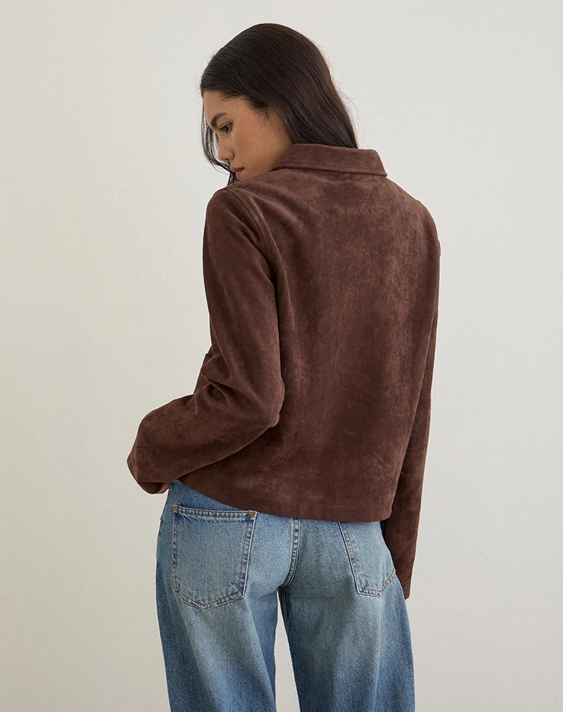 Quincy Faux Suede Cropped Jacket in Brown