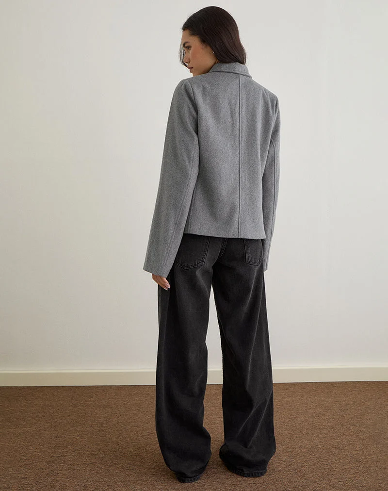 Ziya Collared Button Up Jacket in Wool Grey (Veste boutonnée à collet en laine grise)