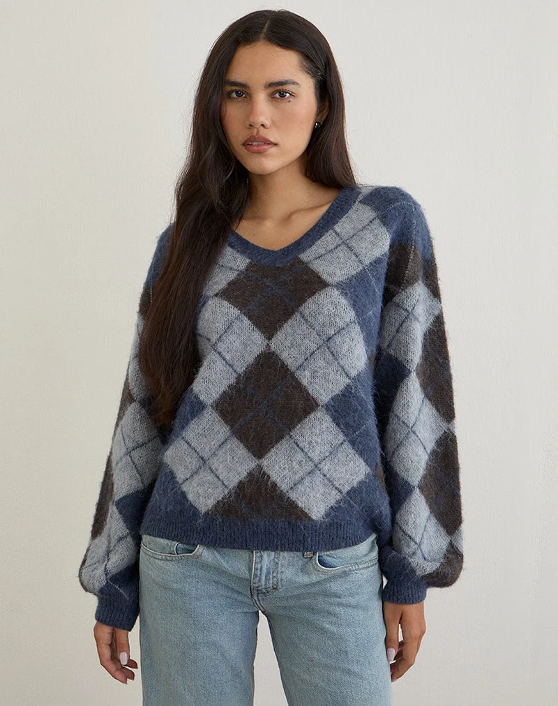 Pull Louna en tricot à carreaux argyle Navy