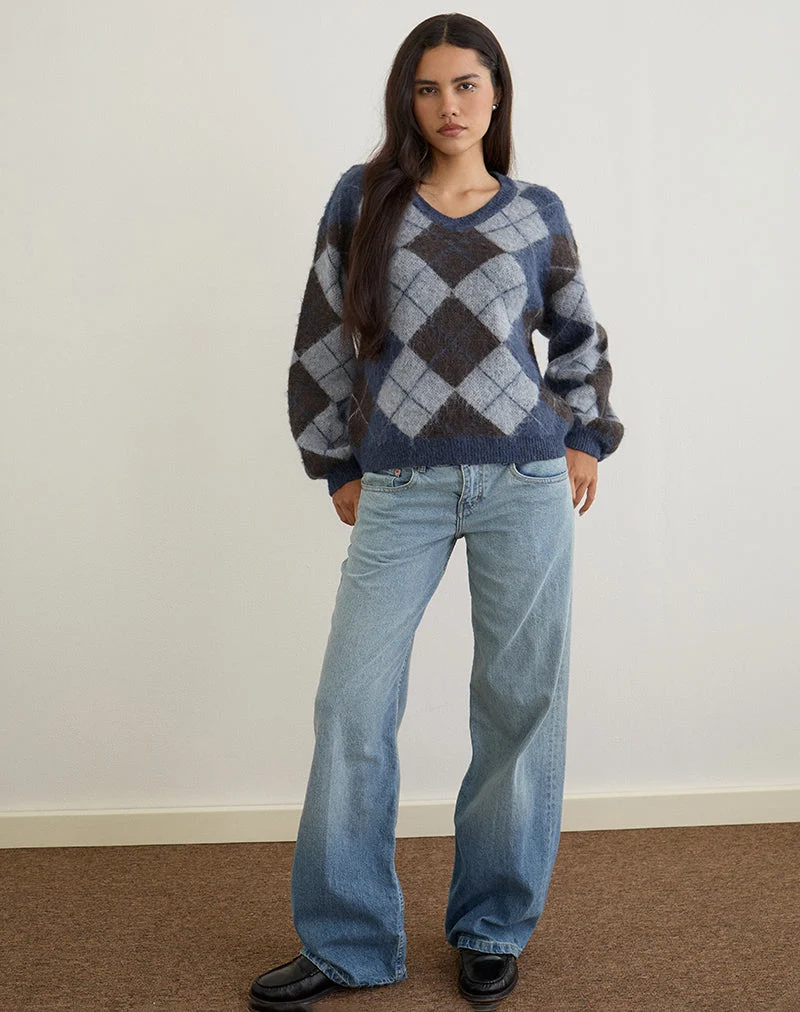 Pull Louna en tricot à carreaux argyle Navy