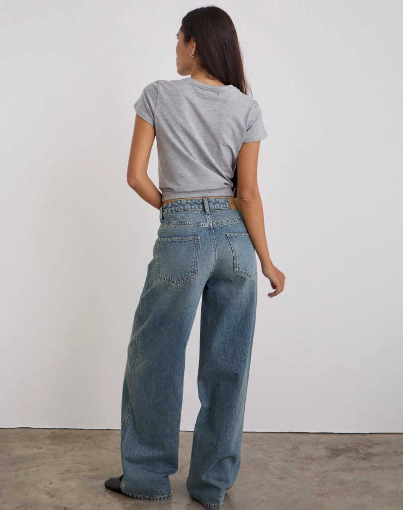 Jean ample et décolleté en bleu vintage vert
