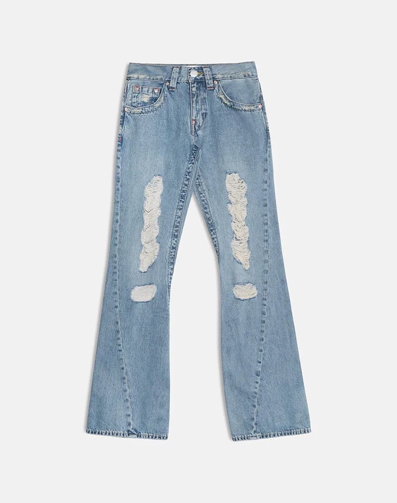 Jean déchiré à coutures torsadées, taille basse, en bleu ciel
