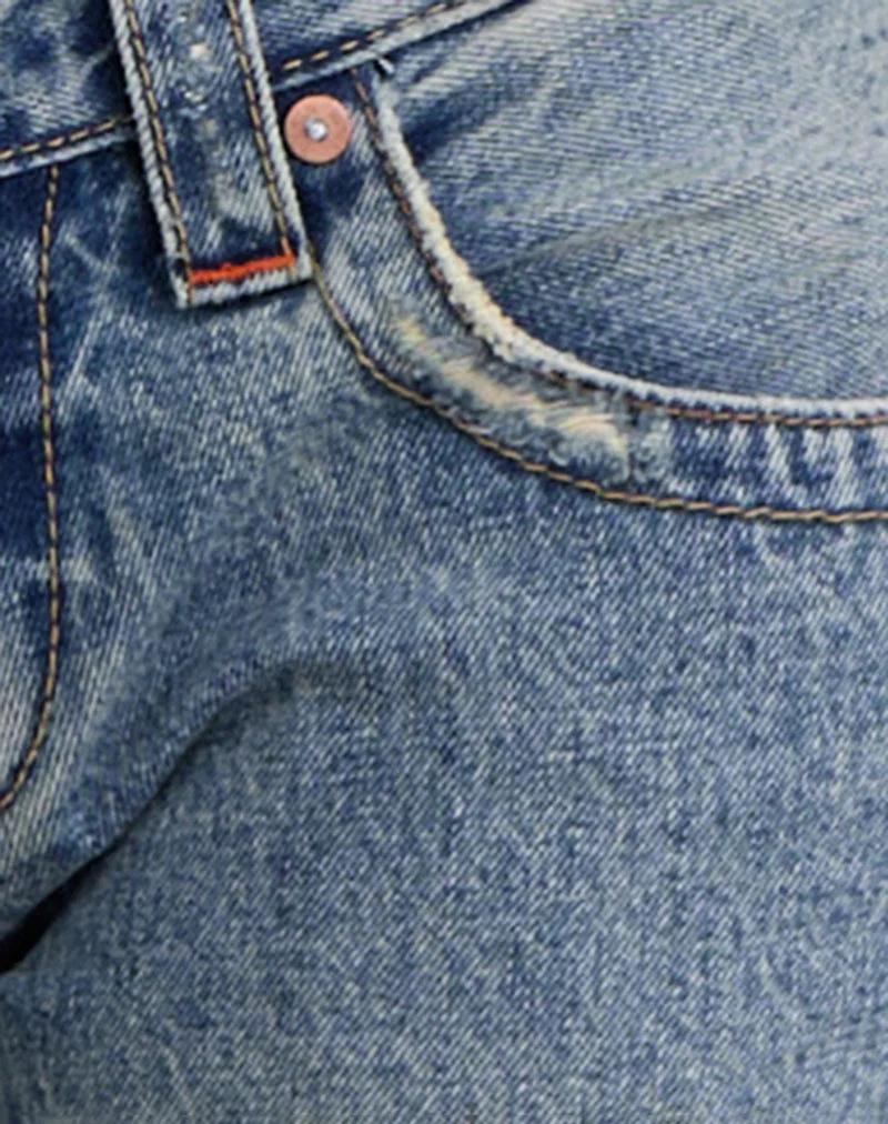 Jean déchiré à coutures torsadées, taille basse, en bleu ciel