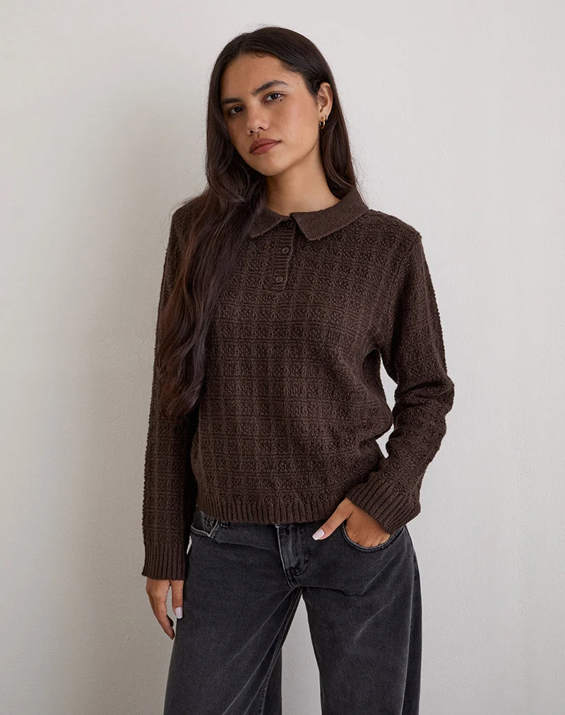 Pull en tricot Dalina à carreaux marron