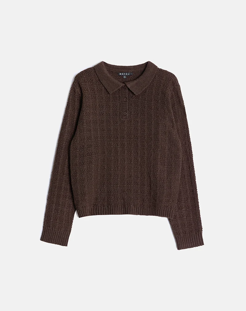 Pull en tricot Dalina à carreaux marron