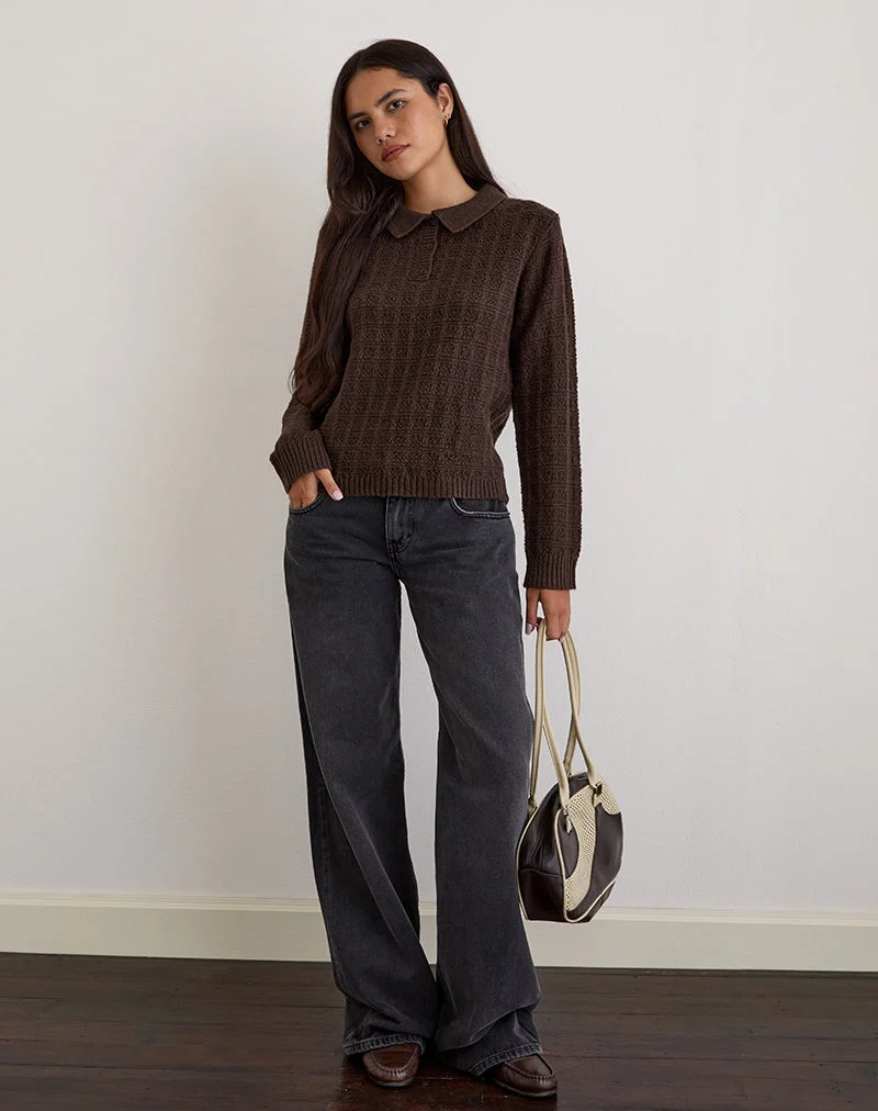 Pull en tricot Dalina à carreaux marron