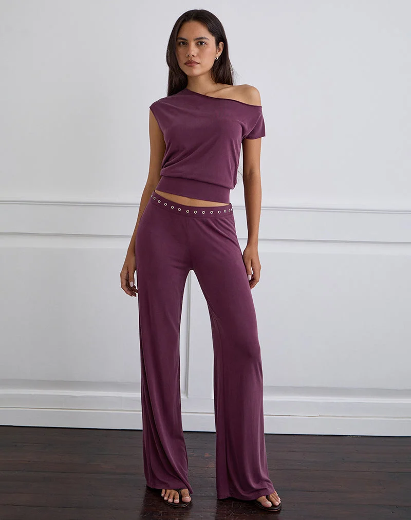 Pantalon à ceinture cloutée Donika, prune