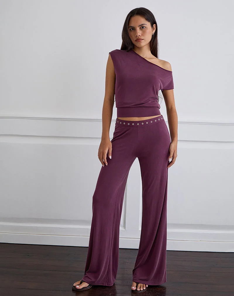 Pantalon à ceinture cloutée Donika, prune