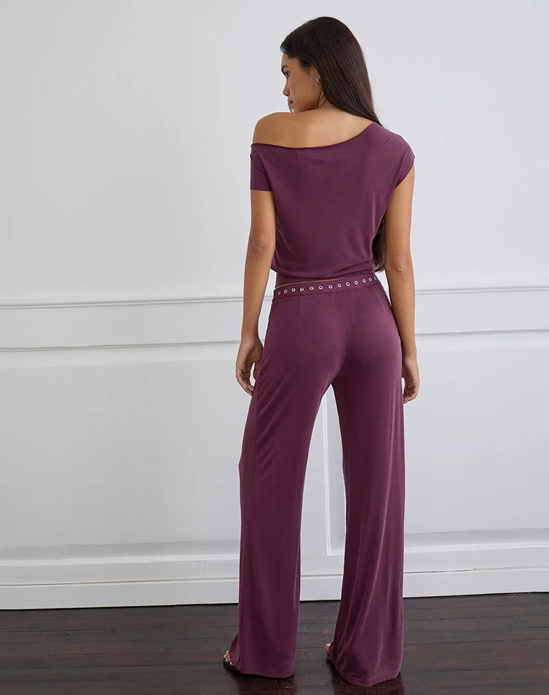 Pantalon à ceinture cloutée Donika, prune