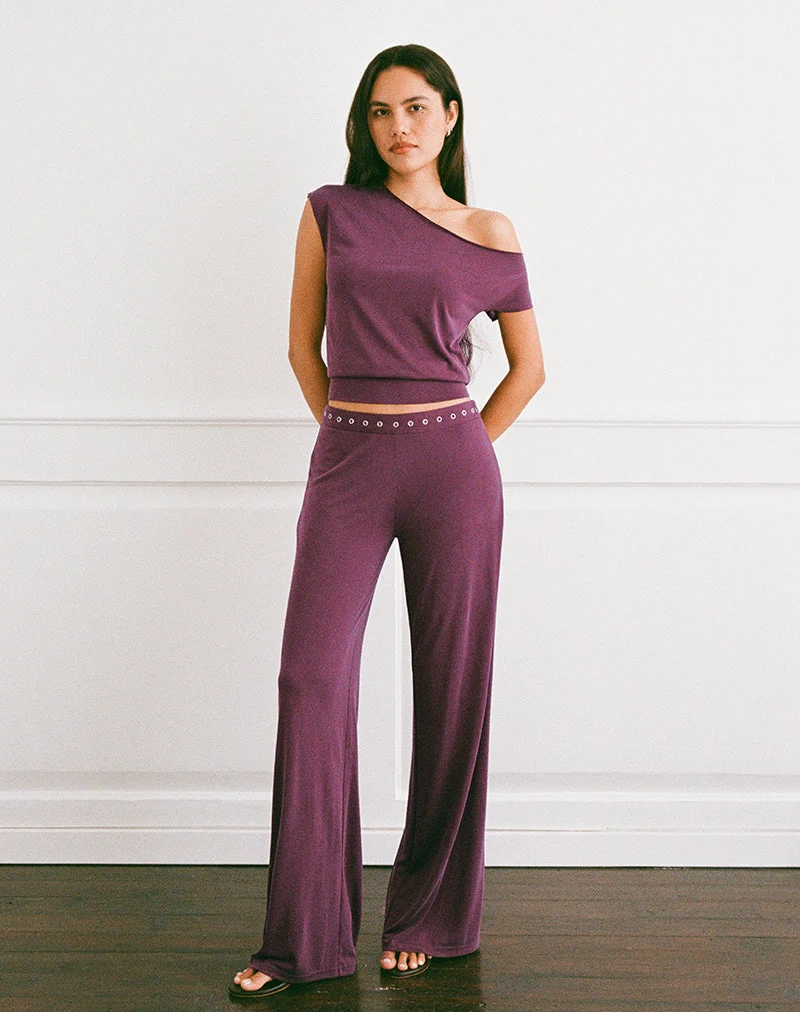 Pantalon à ceinture cloutée Donika, prune