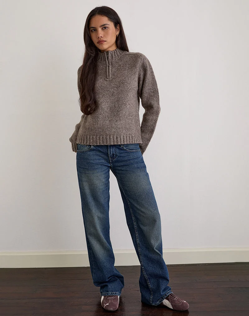 Lamara Quater Zip Jumper in Dark Brown Marl