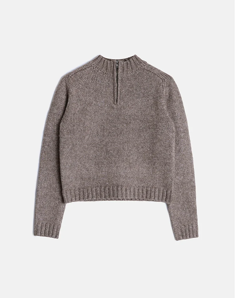 Lamara Quater Zip Jumper in Dark Brown Marl