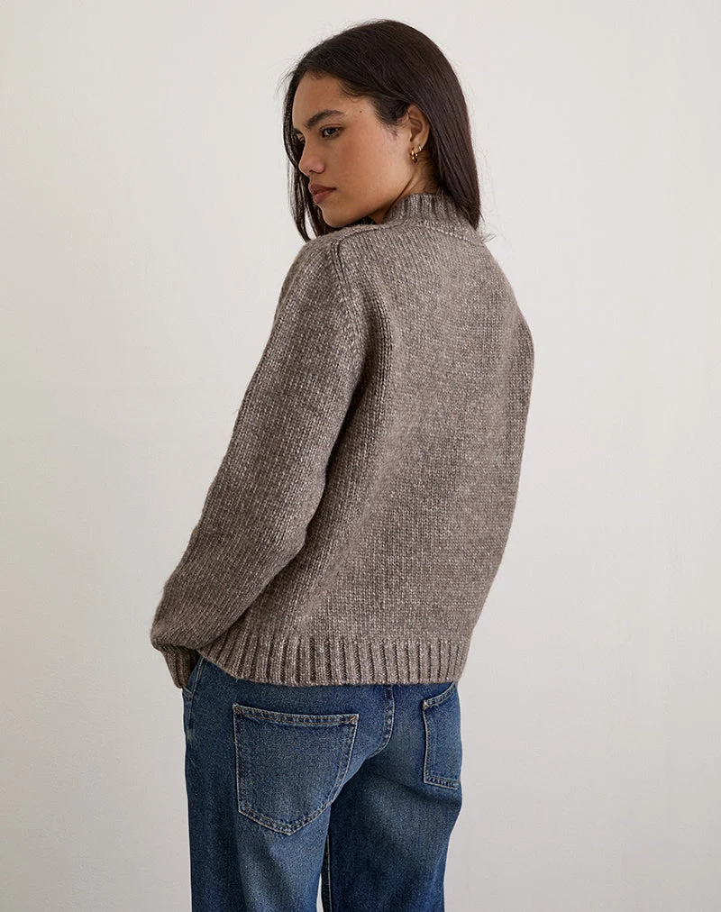 Lamara Quater Zip Jumper in Dark Brown Marl