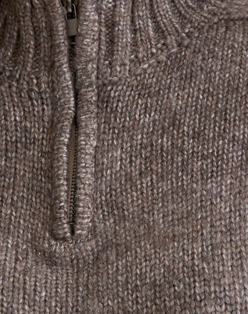 Lamara Quater Zip Jumper in Dark Brown Marl