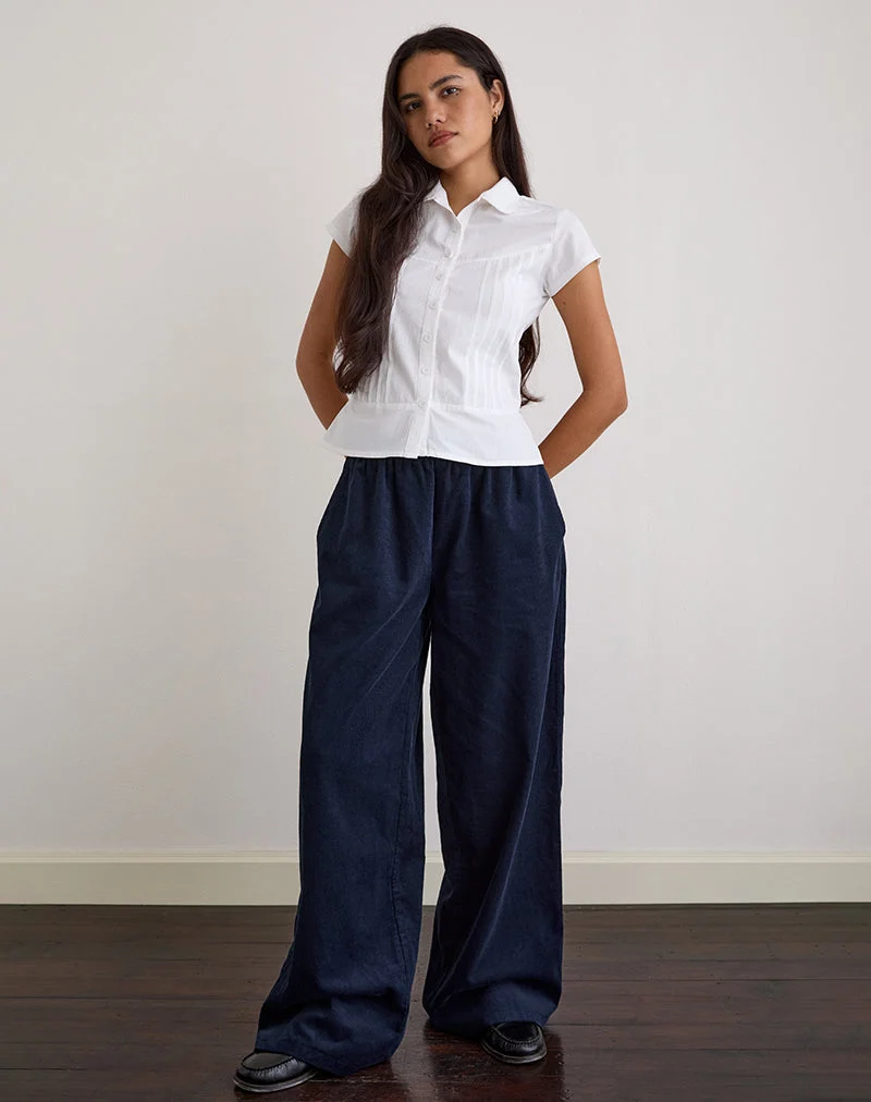 Pantalon à ceinture Sasiya en velours côtelé marine